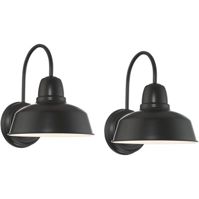 John Timberland Urban Barn Rustic Industrial Farmhouse Outdoor Wall Light Fixtures Set of 2 Black Metal Gooseneck Arms Downlight 13" Post