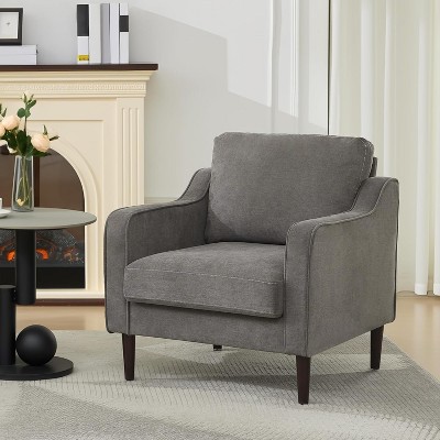 Accent Chair,Mid Century Modern Living Room Chairs, Green Upholstered Arm Chair,Comfy Breathable Linen Fabric, Sofa Chair with Wood Legs