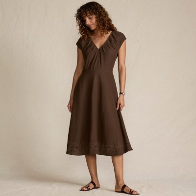 Lands' End Women's Cotton Blend Short Sleeve Midi Dress with Cutwork