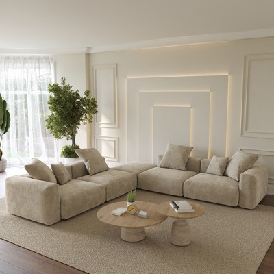 WJShome Modular Sectional Sofa Couch with Ottomans,5 Seater Corduroy Convertible Sofa,V Shaped Reversible Corner Couch