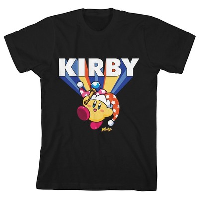 Kirby Beam Flying Text Boy's Black Tshirt