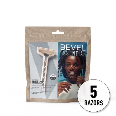 Bevel Men's Razor Starter Kit - Disposable Safety Razors, Clear Shave Gel, and Bump Control - 5ct