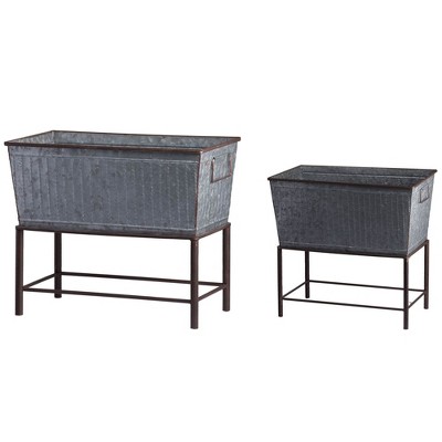 Gulches Set of 2 Zale Rustic Metal Planters with Stands