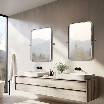 Dovelina Rectangular Metal Frame Pivot Decorative Wall Mirror with Rounded Corners (Set of 2)