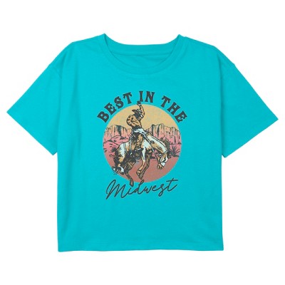 Girl's Lost Gods Best in the Midwest Cowboy Graphic Graphic Cropped T-Shirt