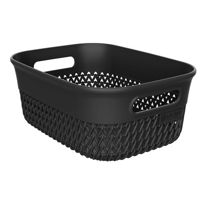 Life Story Small Storage Basket, Decorative Plastic Home Organizer, Lightweight Versatile Tub with Built-In Handles, 4 Quart, Black