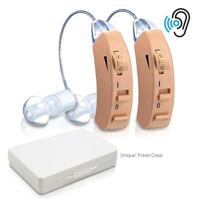 Pyle Dual In-Ear Hearing Amplifiers - Noise Cancelling, Adjustable Volume Control - Includes 4 Batteries
