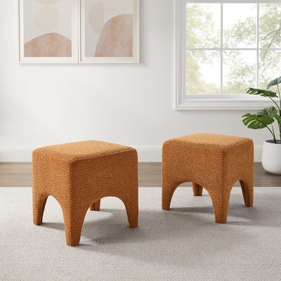 VANOMi Set of 2 Boucle Upholstered Ottomans–Footrests, Makeup Stools, Shoe Benches