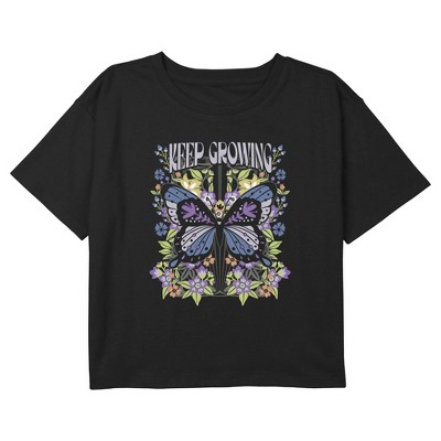 Girl's Lost Gods Keep Growing Monarch Butterfly Graphic Graphic Cropped T-Shirt