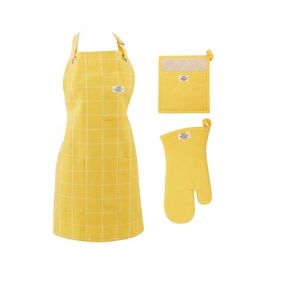 Design Imports Apron, Oven Mitt & Potholder Kitchen Set/3, Yarrow Yellow