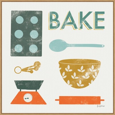 30" x 30" Retro Kitchen II by Becky Thorns Framed Canvas Wall Art Print - Amanti Art: Vintage Baking Illustration, Hand-Stretched