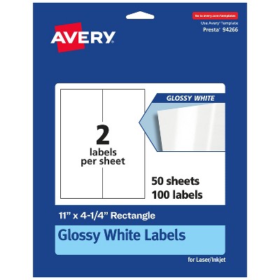 Avery Glossy White Rectangle Labels, 11" x 4.25"