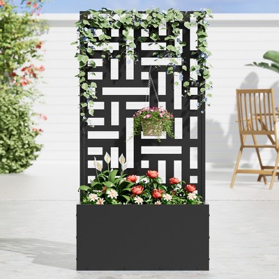 59" H×29"W Dovelina Black Metal Planter Box with Trellis Privacy Screen for Patio