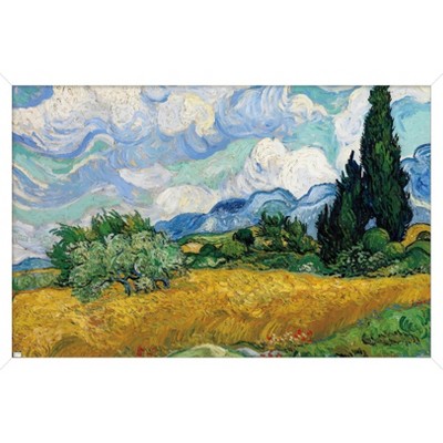 Trends International Wheat Field with Cypresses Framed Wall Poster Prints