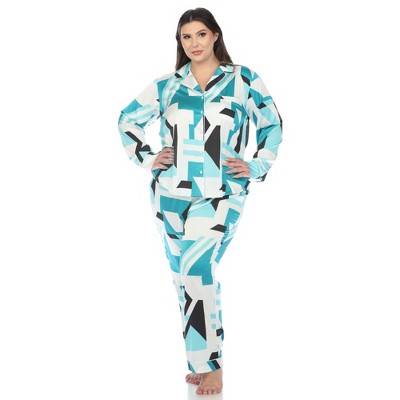 Plus Size Printed Satin Pajama Set -White Mark