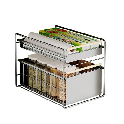 Carbon Steel Kitchen Cabinet Pull-Out Basket Under Sink Rack Multi-Function Bowl And Dish Seasoning Storage Rack Pull-Out Layered Shelf