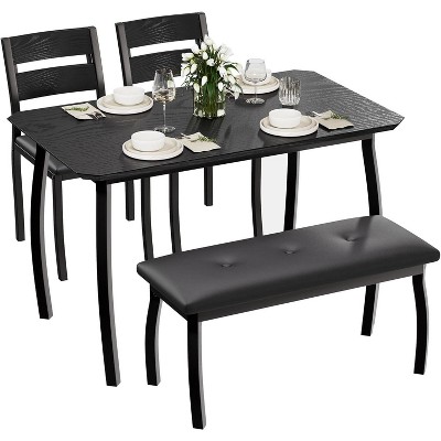 coucheta Dining Table Set for 4, Wooden Kitchen Table with 1 Upholstered Bench & 2 Cushion Chairs, Industrial Dinette Set for Studio, Kitchen, Dining