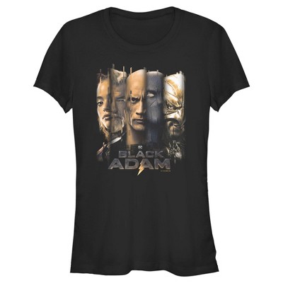 Juniors Womens Black Adam Faces of Justice T-Shirt
