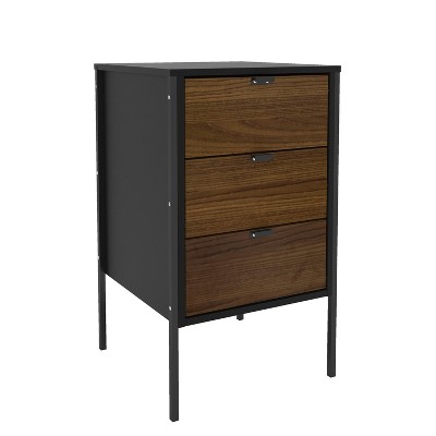 Polifurniture Mallorca 3 Drawer Cabinet Black/Dark Brown: Mid-Century Modern Laminated Particle Board Storage