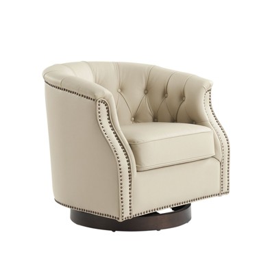 Perry Chesterfield rocker and swivel genuine leather chair | ARTFUL LIVING DESIGN-WHITE