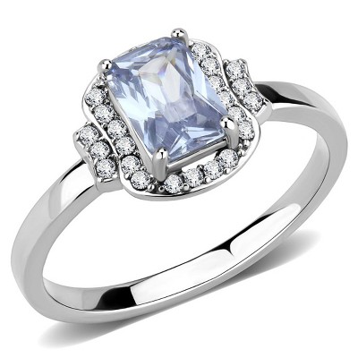 Slickblue Women's Polished Stainless Steel Engagement Ring with Light Amethyst & Clear CZ - Halo Oblong Style, Size 5-10