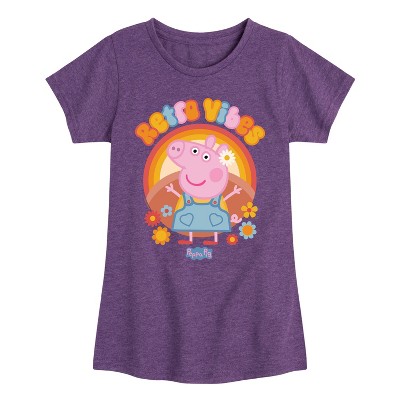 Girls' - Peppa Pig - Retro Vibes Groovy Flowers Fitted Short Sleeve Graphic T-Shirt