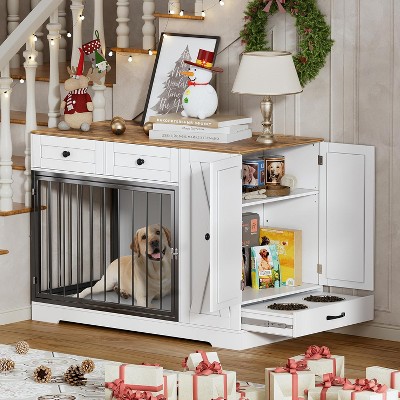 PAKASEPT Dog Crate Furniture, 47"W Dog Crate with Storage Cabinet and Feeder, Dog Kennel Furniture with Double Doors for Small/Medium/Large Dog