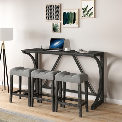 Racxily Bar Table Set with Power Outlet, Bar Table and Chairs Set, 4 Piece Dining Table Set, Breakfast Table Set, for Living Room, Dining Room