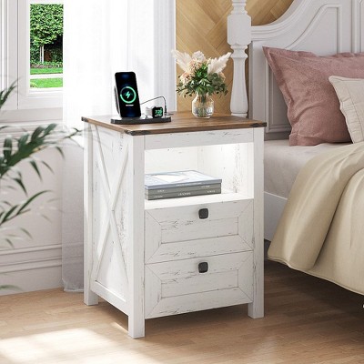 Vlsrka Led Nightstand With Outlet and USB Port,White