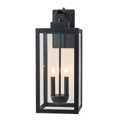 C Cattleya 2-Light Matte Black Dusk to Dawn Outdoor Wall Lantern Sconce with Clear Tempered Glass