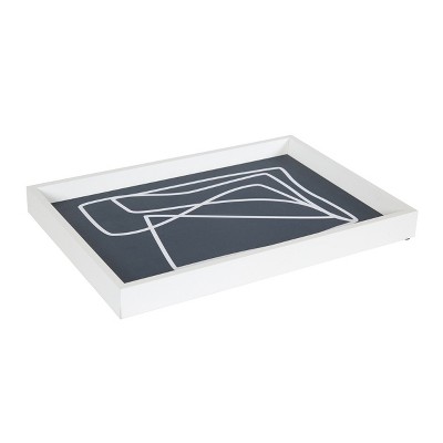 Amanti Art Lines in Blue Decorative Wood Ottoman/Coffee Table Tray 13x19 Inch