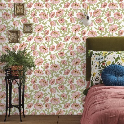 Floral Peel & Stick Wallpaper Green/Pink - Opalhouse™: Removable, Self-Adhesive, Bohemian Botanical Decor