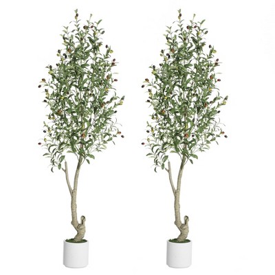 Whizmax Artificial Olive Tree - Faux Potted Plant in White Planter with Green Moss, Indoor Decor for Home, Office, Living Room