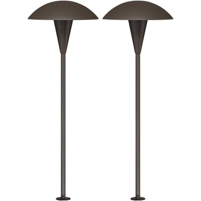 John Timberland Grant 18" High Mid Century Modern Outdoor Landscape Mushroom Path Lights Porch House Set of 2 LED Bulb Brown Bronze Finish Metal