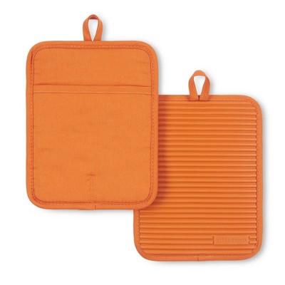KITCHENAID Ribbed Soft Silicone Pot Holder 2-Pack Set, Honey, 7"x9"
