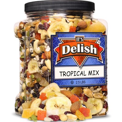 Tropical Mix Fruit and Nuts Trail Mix by It’s Delish – Bulk 2.5 lbs Jumbo Size Reusable Container Jar