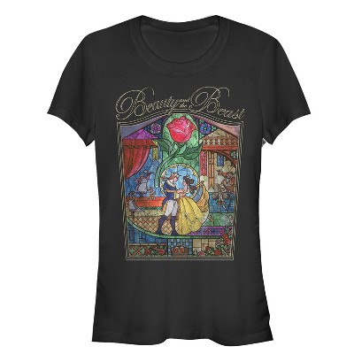 Juniors Womens Beauty and the Beast Glass Window T-Shirt