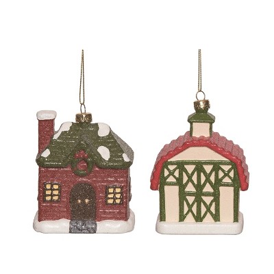 Transpac Rustic Barn Plastic Ornament Set of 2 Christmas Home Decorations Tree Ornaments for Holiday Cheer