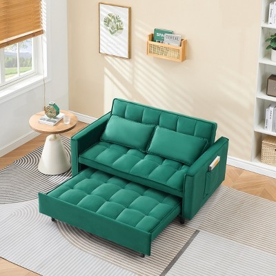 55'' Comfortable Sleeper Sofa,Velvet Sleeper Sofa With Pockets And Two Pillows,Pull-Out Sofa Bed,Sleeper Sofa For Living Room-Cuddlewood