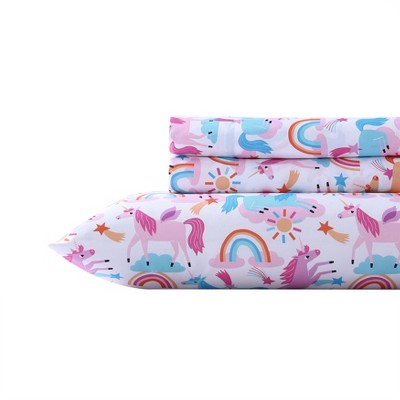 Poppy & Fritz Unicorn Ultra Soft Microfiber- 3 Piece- Sheet Set  Pink- Twin
