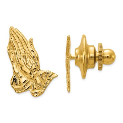 Black Bow Jewelry 14K Yellow Gold Praying Hands Lapel or Tie Pin, 11 x 17mm