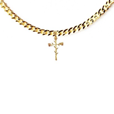 Aria Jeweler inc Chain with Elegant Gold Cross with Pink Roses