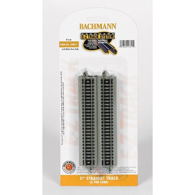 Bachmann Trains - Snap-Fit E-Z TRACK STRAIGHT TRACK (6/card) - NICKEL SILVER Rail With Grey Roadbed - N Scale