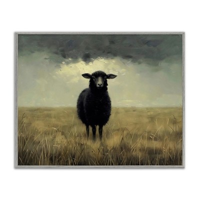 Stupell Industries Black Sheep in Field Framed Giclee Art