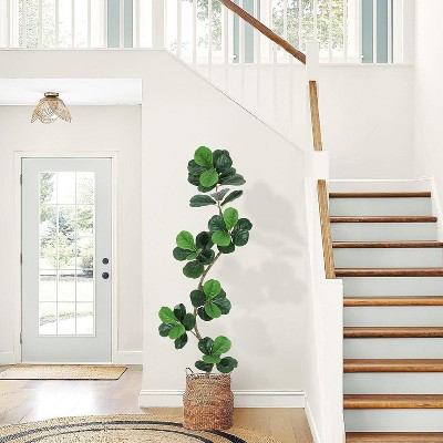 5FT/6FT/7FT Fiddle Leaf Fig Artificial Tree & White Planter with Moss - Floor Plant for Indoor Decor - Fake Plant with Realistic Details