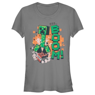 Juniors Womens Minecraft Creeper Boom T-Shirt