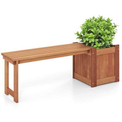 Costway 1/2 PCS Hardwood Flower Box with Bench Spacious Seat Open-ended Bottom Perfect for Herbs