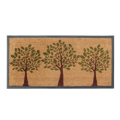 A1HC Green Three Tree Rubber Coir Doormat 24x48, Rubber Backed Non-Slip Thin Heavy Duty Front Door Mat