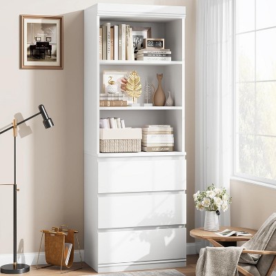 Homhougo Bookcase with Drawers 70.27 Inches Tall Bookshelf Farmhouse Bookcases Wooden Deep Bookshelves Storage Cabinet Organizer