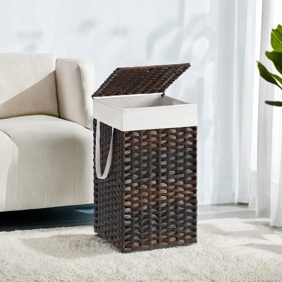 Laundry Hamper with Lid 17.2 Gallon Rattan Clothes Laundry Basket with Lid and Handles Foldable Removable Liner for Laundry Room